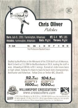 2014 Choice Williamsport Crosscutters #21 Chris Oliver Back