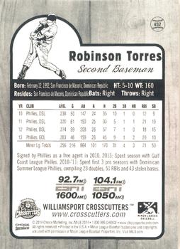 2014 Choice Williamsport Crosscutters #32 Robinson Torres Back