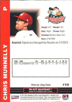 2014 Choice Tri-City ValleyCats #10 Chris Munnelly Back