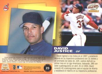 1998 Pacific Invincible - Silver #23 David Justice Back