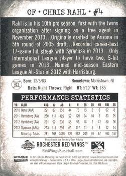 2014 Choice Rochester Red Wings #22 Chris Rahl Back