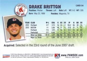 2014 Choice Pawtucket Red Sox #4 Drake Britton Back