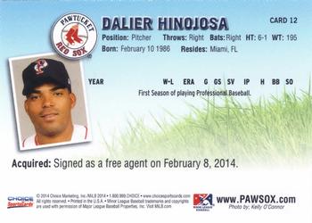 2014 Choice Pawtucket Red Sox #12 Dalier Hinojosa Back