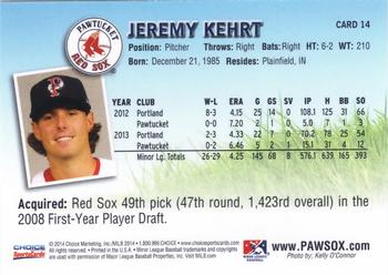 2014 Choice Pawtucket Red Sox #14 Jeremy Kehrt Back