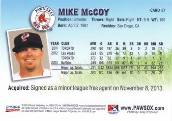 2014 Choice Pawtucket Red Sox #17 Mike McCoy Back