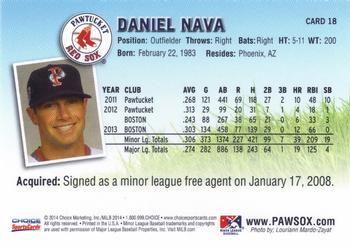 2014 Choice Pawtucket Red Sox #18 Daniel Nava Back