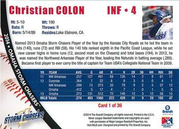 2014 Brandt Omaha Storm Chasers #1 Christian Colon Back