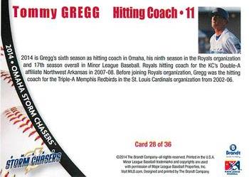 2014 Brandt Omaha Storm Chasers #28 Tommy Gregg Back