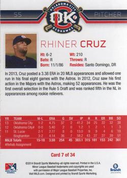 2014 Brandt Oklahoma City RedHawks #7 Rhiner Cruz Back