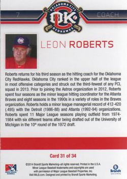 2014 Brandt Oklahoma City RedHawks #31 Leon Roberts Back