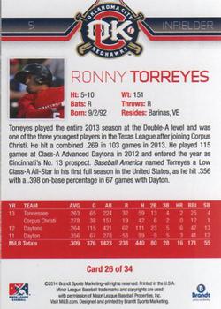 2014 Brandt Oklahoma City RedHawks #26 Ronny Torreyes Back