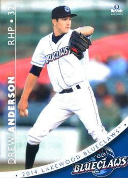 2014 Brandt Lakewood BlueClaws #1 Drew Anderson Front