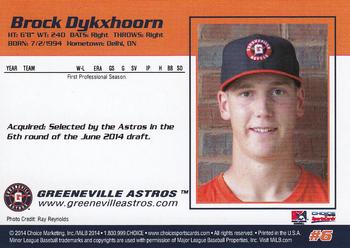 2014 Choice Greeneville Astros #6 Brock Dykxhoorn Back