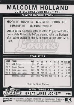 2014 Choice Great Lakes Loons #15 Malcolm Holland Back