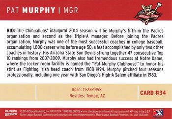 2014 Choice El Paso Chihuahuas #34 Pat Murphy Back