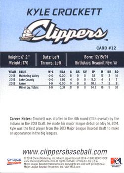 2014 Choice Columbus Clippers #12. Kyle Crockett Back