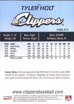 2014 Choice Columbus Clippers #17. Tyler Holt Back