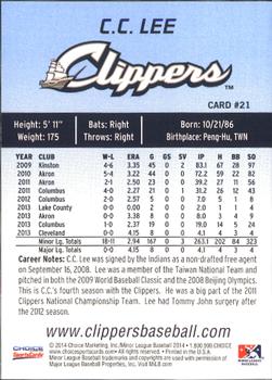 2014 Choice Columbus Clippers #21. C.C. Lee Back