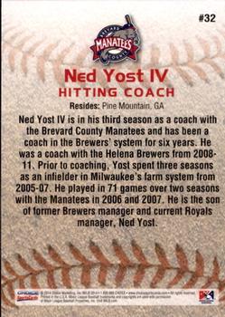 2014 Choice Brevard County Manatees #34 Ned Yost IV Back