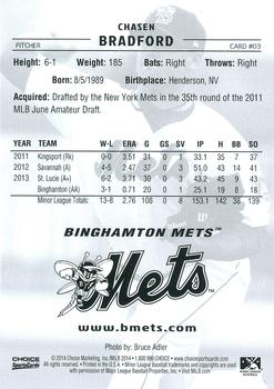 2014 Choice Binghamton Mets #3 Chasen Bradford Back