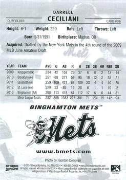 2014 Choice Binghamton Mets #6 Darrell Ceciliani Back