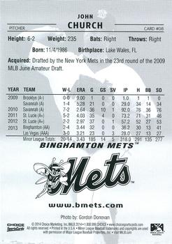 2014 Choice Binghamton Mets #8 John Church Back