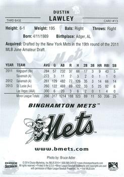 2014 Choice Binghamton Mets #13 Dustin Lawley Back