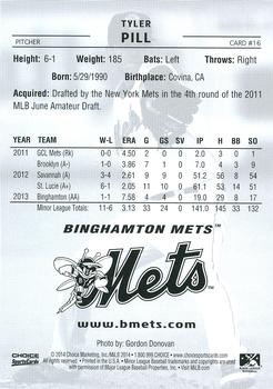 2014 Choice Binghamton Mets #16 Tyler Pill Back