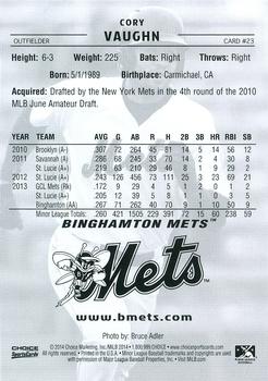 2014 Choice Binghamton Mets #23 Cory Vaughn Back
