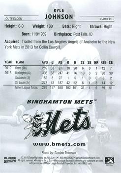 2014 Choice Binghamton Mets #25 Kyle Johnson Back