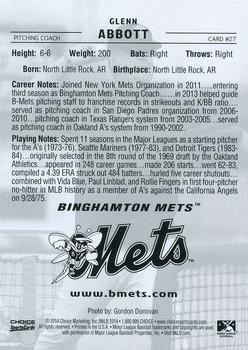 2014 Choice Binghamton Mets #27 Glenn Abbott Back