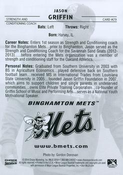 2014 Choice Binghamton Mets #29 Jason Griffin Back