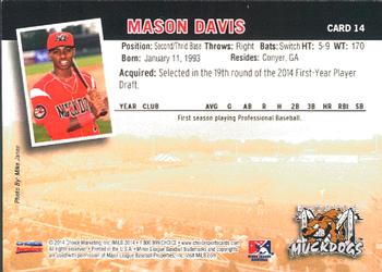 2014 Choice Batavia Muckdogs #14 Mason Davis Back