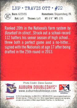 2014 Choice Auburn Doubledays #21 Travis Ott Back