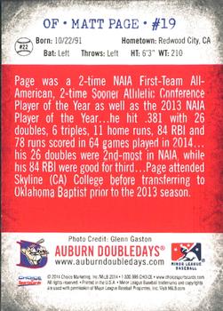 2014 Choice Auburn Doubledays #22 Matt Page Back