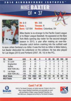 2014 Brandt Albuquerque Isotopes #7 Mike Baxter Back