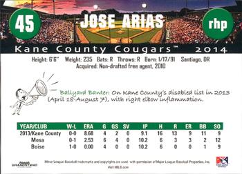 2014 Grandstand Kane County Cougars #NNO Jose Arias Back