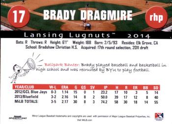 2014 Grandstand Lansing Lugnuts #NNO Brady Dragmire Back