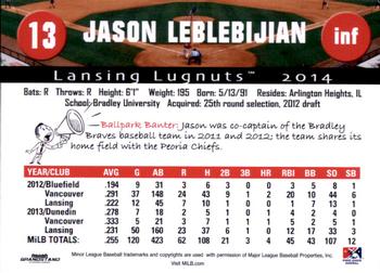 2014 Grandstand Lansing Lugnuts #NNO Jason Leblebijian Back