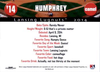 2014 Grandstand Lansing Lugnuts #NNO Humphrey Back