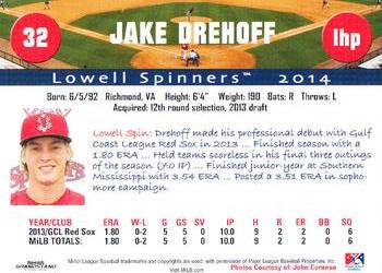 2014 Grandstand Lowell Spinners #NNO Jake Drehoff Back