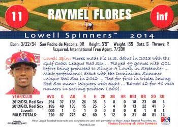 2014 Grandstand Lowell Spinners #NNO Raymel Flores Back