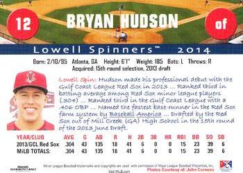 2014 Grandstand Lowell Spinners #NNO Bryan Hudson Back