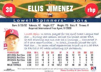 2014 Grandstand Lowell Spinners #NNO Ellis Jimenez Back