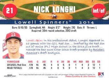 2014 Grandstand Lowell Spinners #NNO Nick Longhi Back