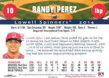 2014 Grandstand Lowell Spinners #NNO Randy Perez Back