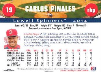 2014 Grandstand Lowell Spinners #NNO Carlos Pinales Back