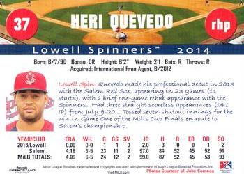 2014 Grandstand Lowell Spinners #NNO Heri Quevedo Back