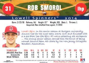 2014 Grandstand Lowell Spinners #NNO Rob Smorol Back