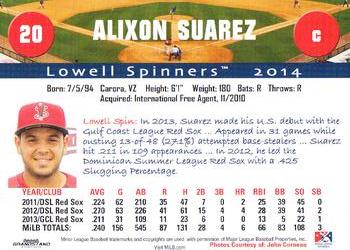 2014 Grandstand Lowell Spinners #NNO Alixon Suarez Back